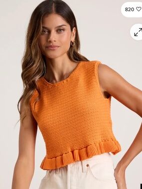 Orange Cropped Ruffled Sweater Tank